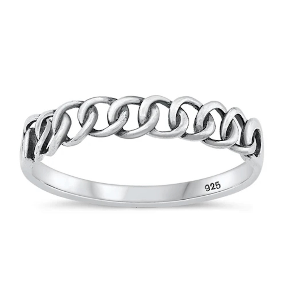 Sterling Silver Curb Chain Link Ring – Size 7.5